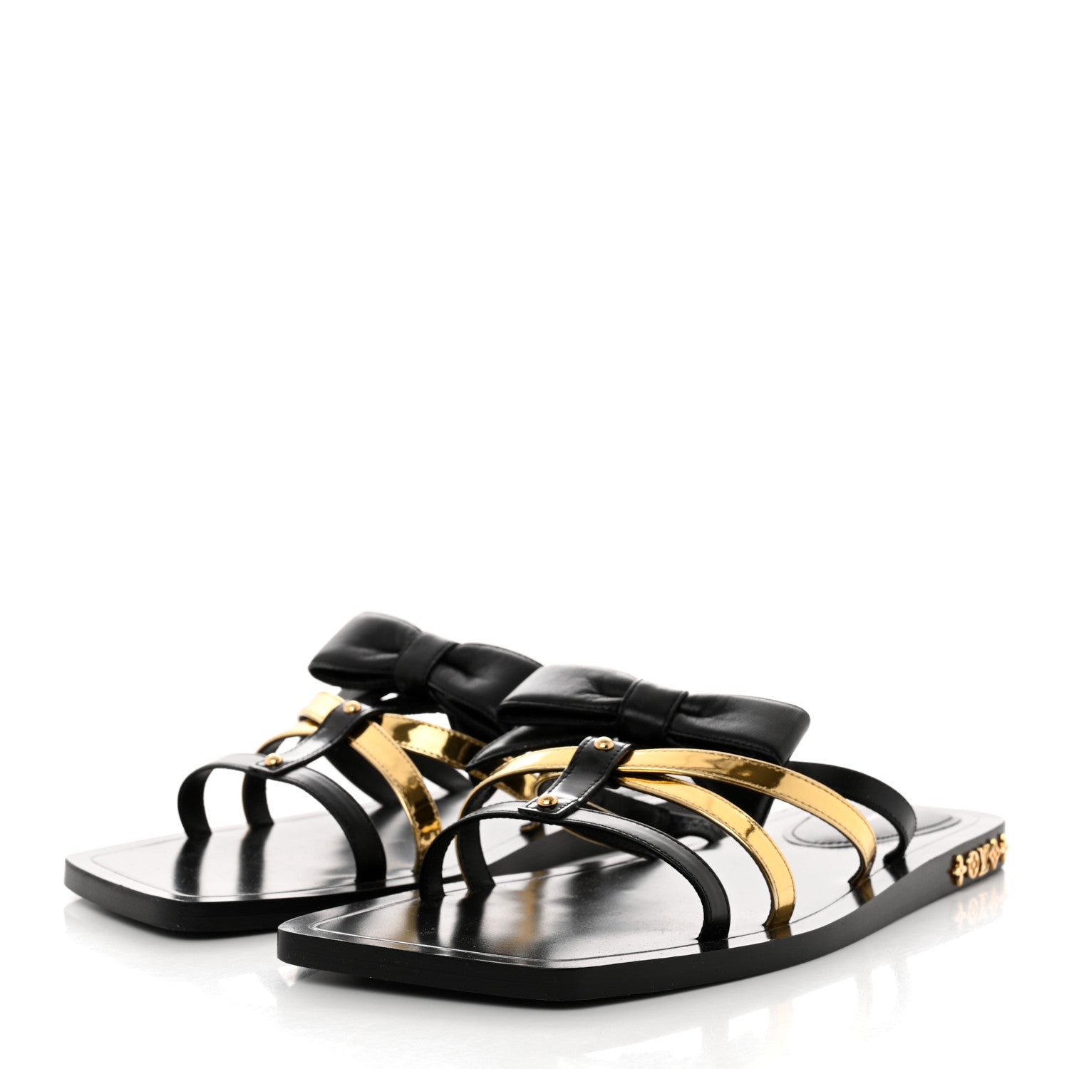 Louis Vuitton Metallic Calfskin Peplum Flat Sandals 39 Black Gold 3 of 8