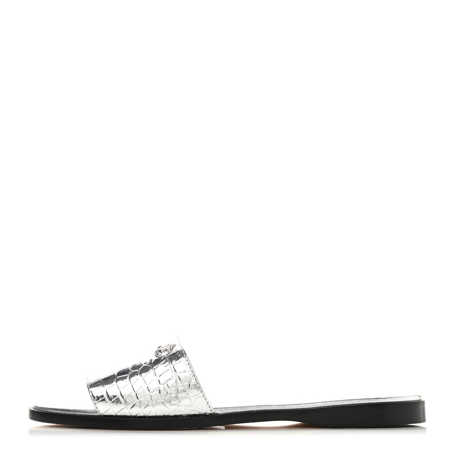 Jimmy Choo Metallic Crocodile Embossed Minea Flat Sandals 37 Silver 1 of 11