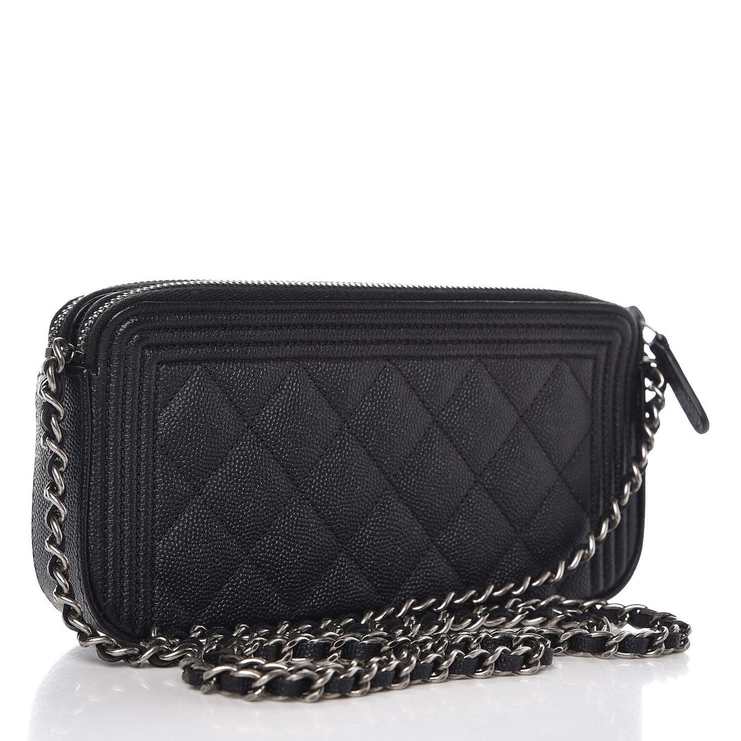 Caviar Quilted Small Boy Clutch With Chain Black