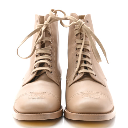 Chanel Calfskin Cap Toe CC Lace Up Boots 35.5 Beige 2 of 10