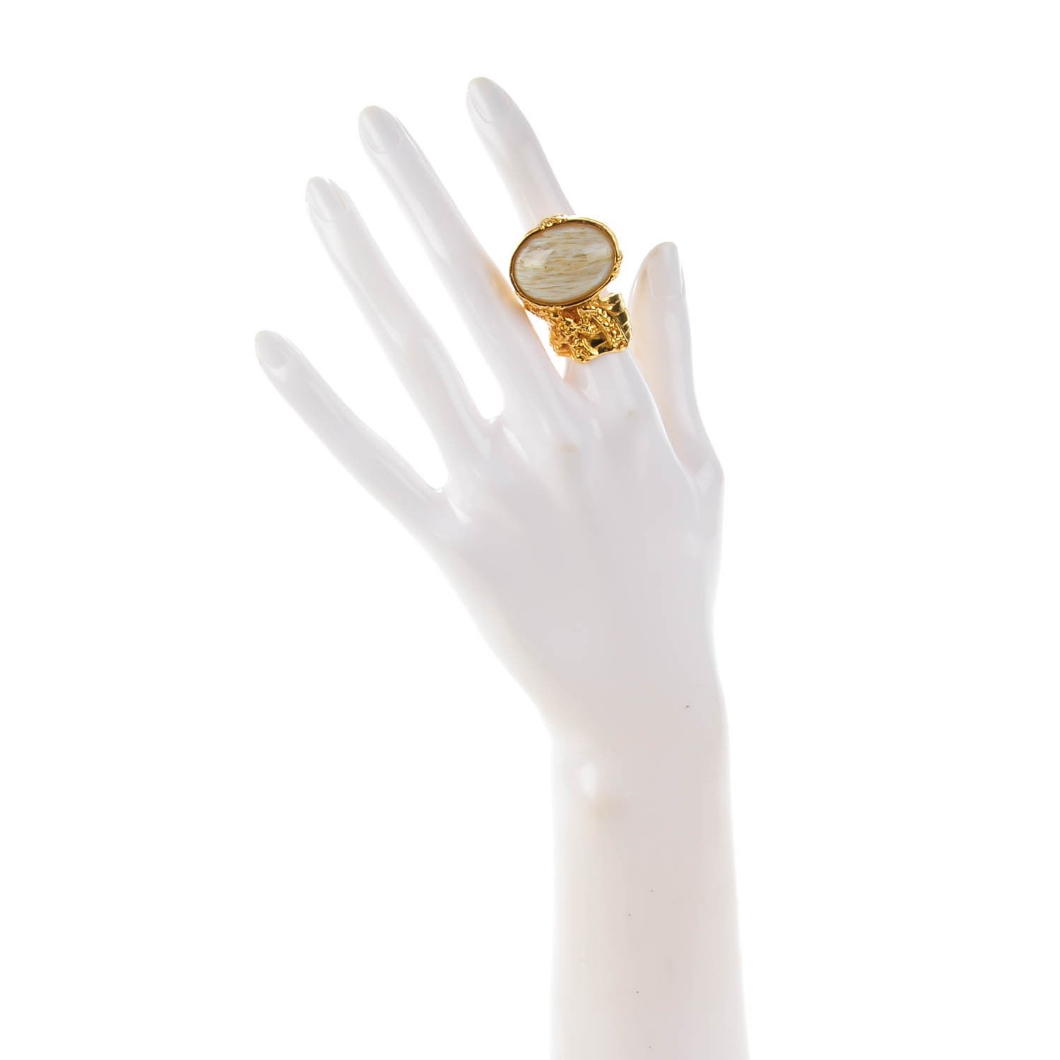 Saint Laurent Glass Cabochon Arty Ovale Ring 6 Gold White 2 of 4
