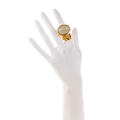 Saint Laurent Glass Cabochon Arty Ovale Ring 6 Gold White 2 of 4