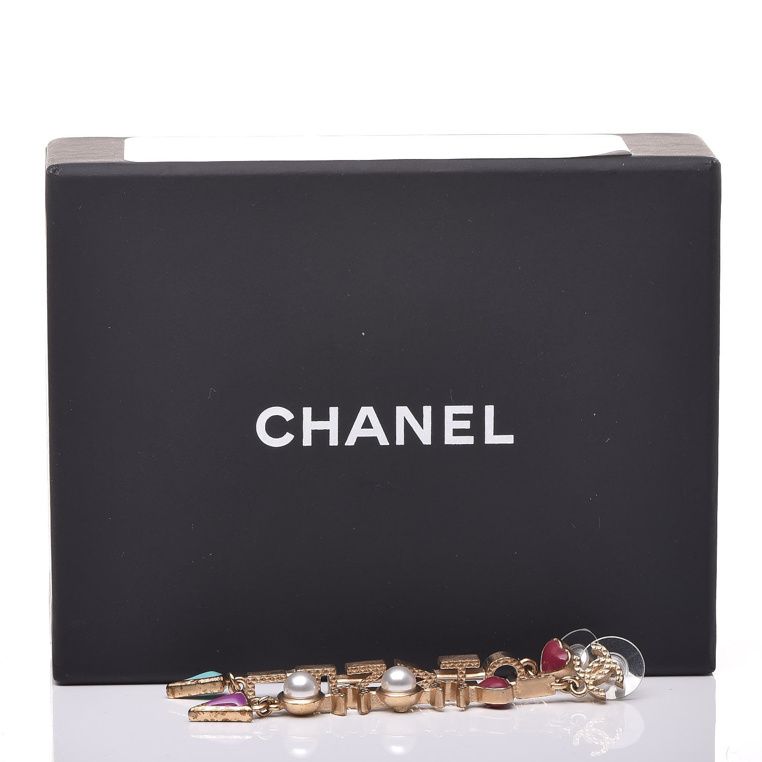 Chanel Pearl Enamel Logo Long Drop Earrings Gold 5 of 5