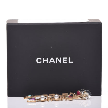 Chanel Pearl Enamel Logo Long Drop Earrings Gold 5 of 5