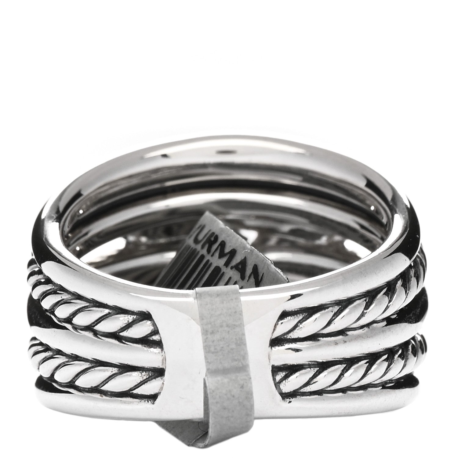 David Yurman Sterling Silver Diamond Thoroughbred Cushion Link Ring 58 8.25 3 of 4