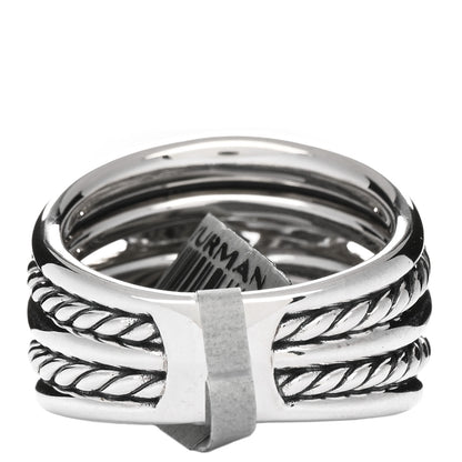 David Yurman Sterling Silver Diamond Thoroughbred Cushion Link Ring 58 8.25 3 of 4
