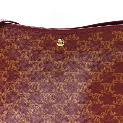 Celine Triomphe Canvas Calfskin Soft Shopper Tote Burgundy Tan 8 of 11