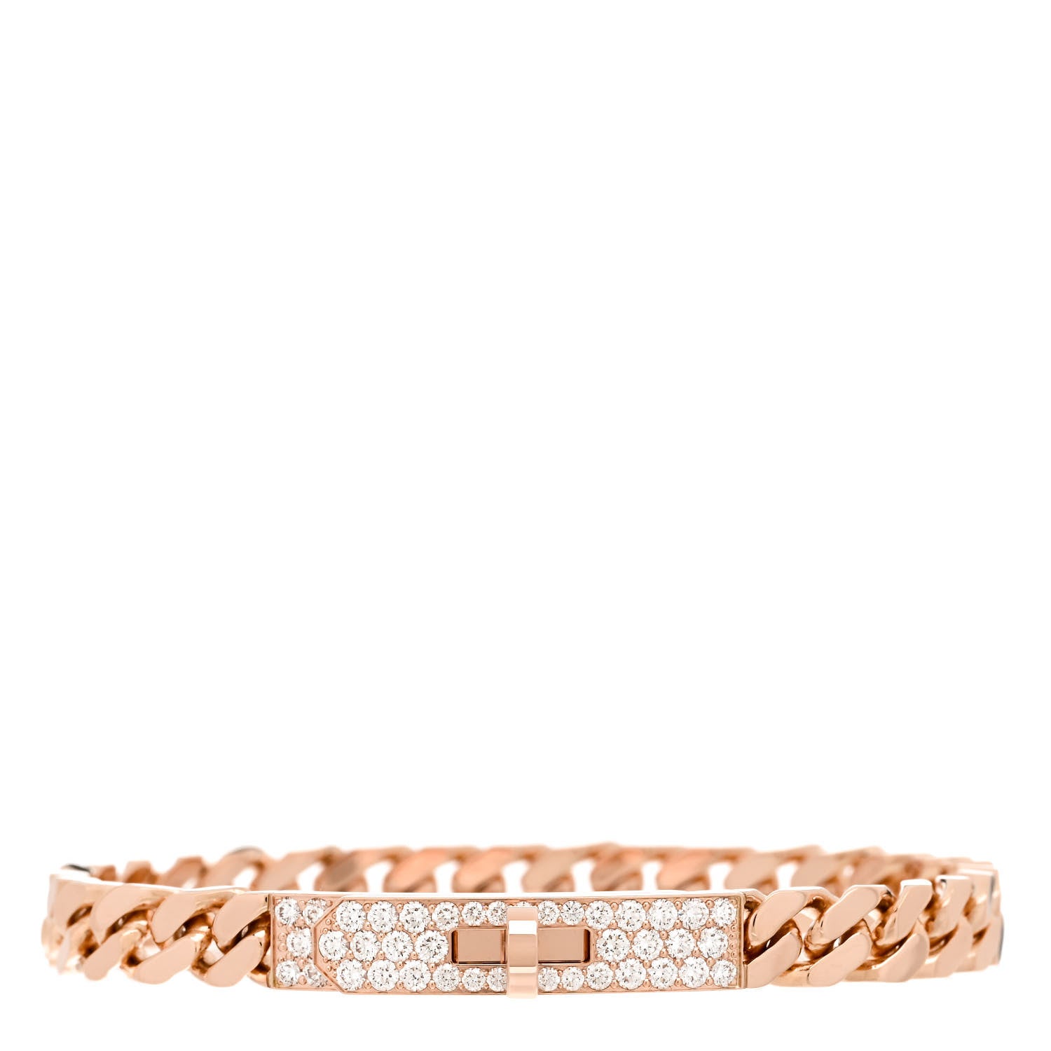 Hermes 18K Rose Gold Diamond PM Kelly Gourmette Bracelet ST 1 of 3