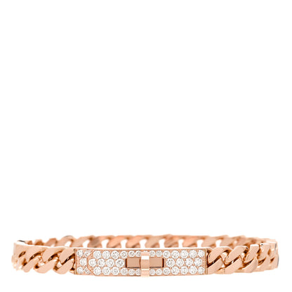 Hermes 18K Rose Gold Diamond PM Kelly Gourmette Bracelet ST 1 of 3