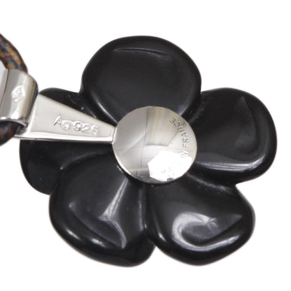 Louis Vuitton Sterling Silver Damier Carved Flower Necklace 3 of 4