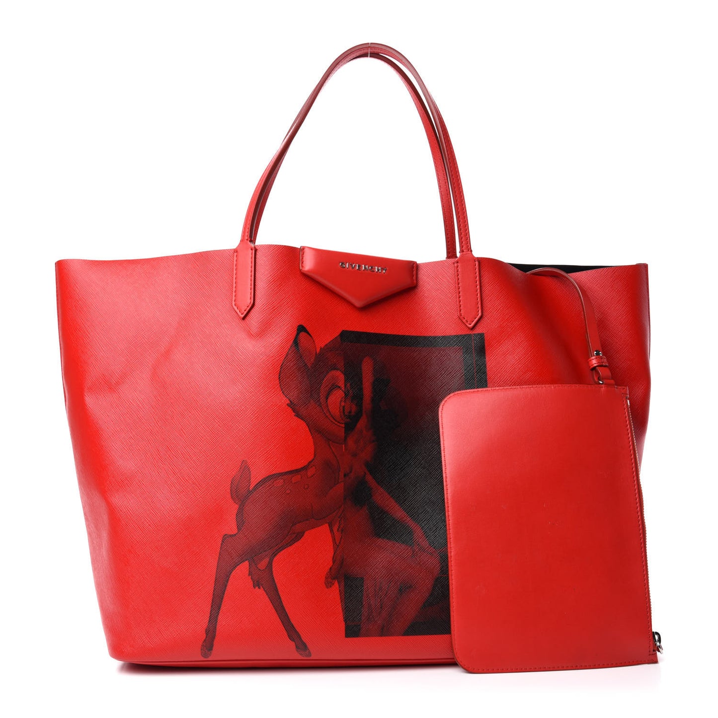 Textured Coated Canvas Large Bambi Print Antigona Tote Red