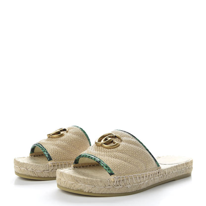 Gucci Straw Elaphe Matelasse GG Marmont Espadrille Slide Sandals 36.5 Natural New Shamarock 3 of 10