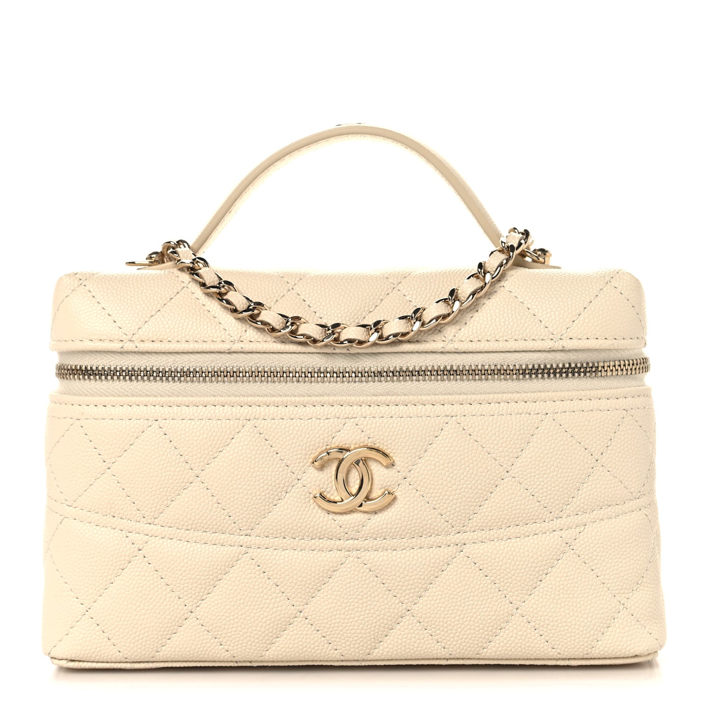 Caviar Quilted Trendy Handle Slim Vanity Ecru