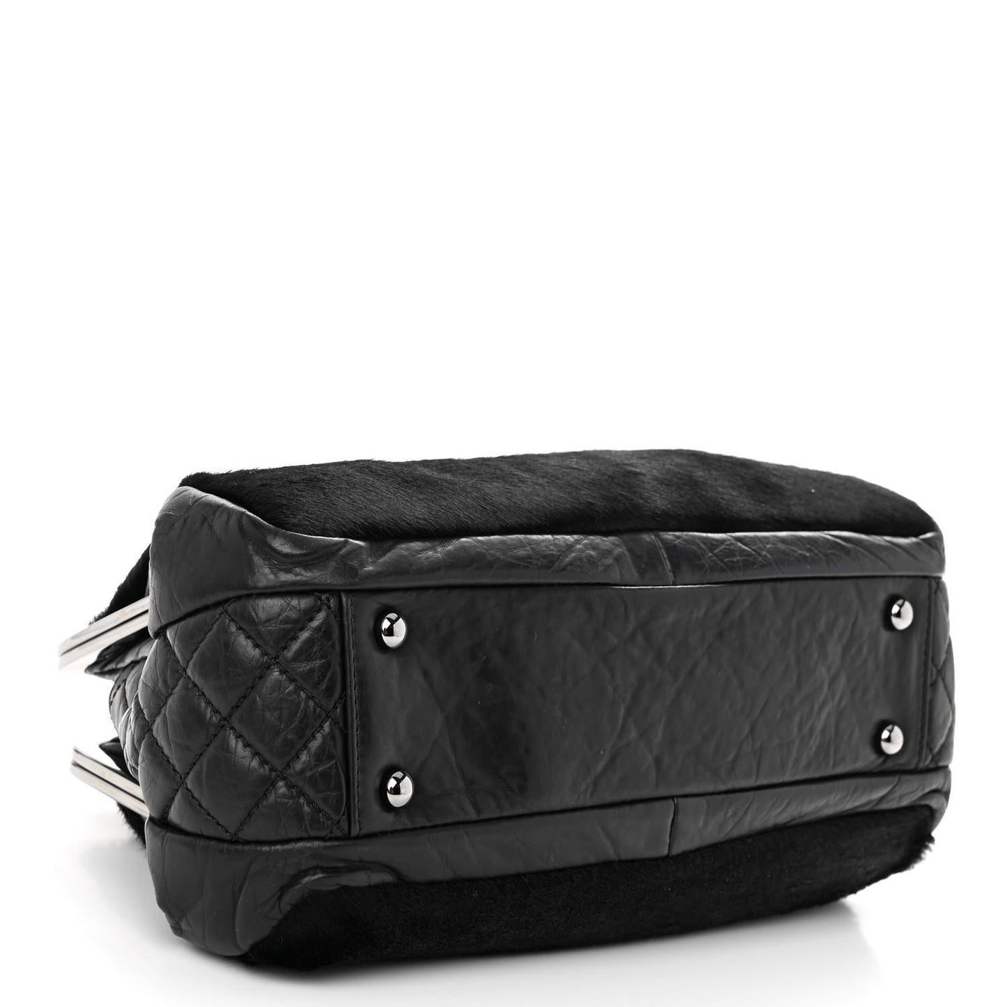 Pony Hair Lambskin Quilted Kiss Lock Frame Bag Black
