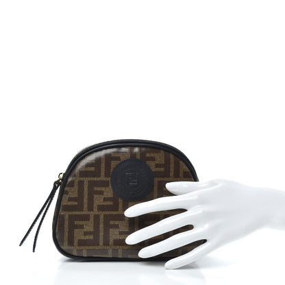 Fendi Glazed Fabric Vitello Century FF 1974 Stamp Patch Medium Cosmetic Case Mogano Panna Black 2 of 6