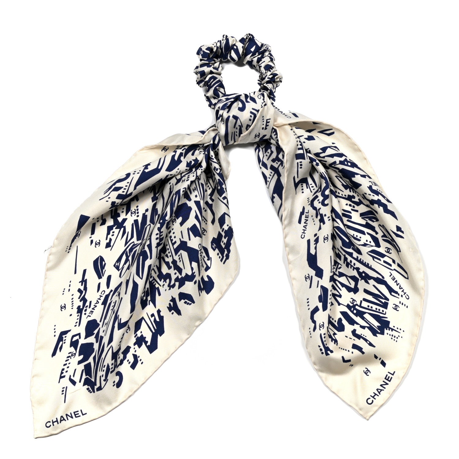 Chanel Silk CC Scrunchie and Scarf Hair Tie Set White Blue 1 of 5