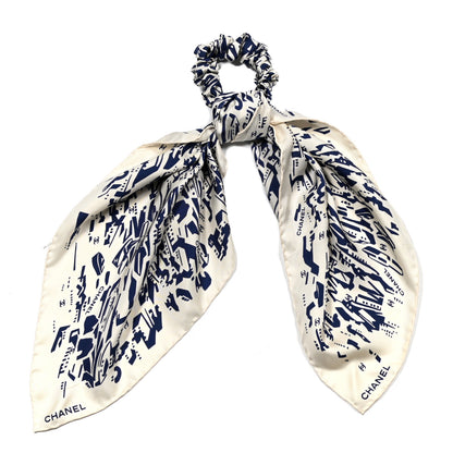 Chanel Silk CC Scrunchie and Scarf Hair Tie Set White Blue 1 of 5