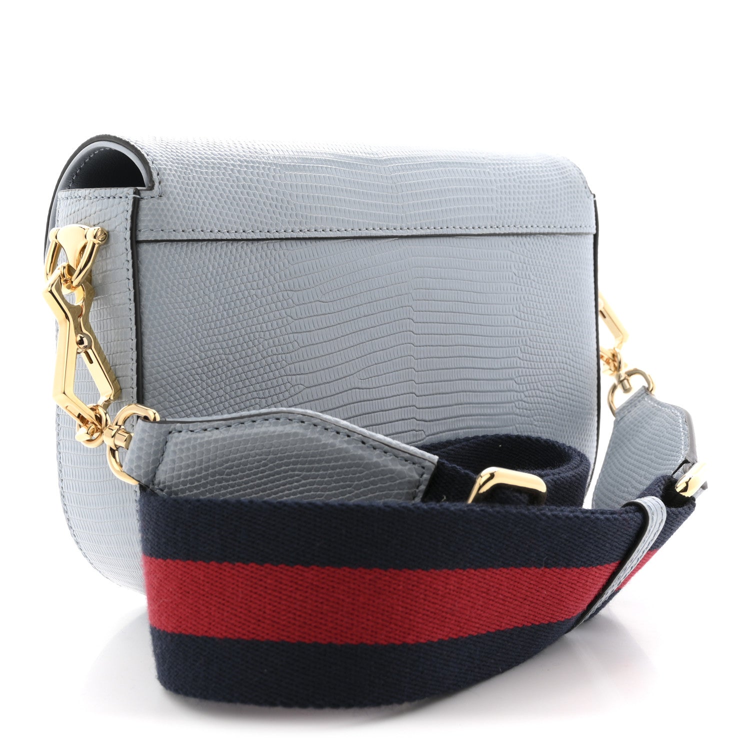 Gucci Lizard Web Mini Horsebit 1955 Shoulder Bag Light Blue 3 of 10