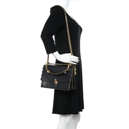 Fendi Vitello Liberty Scalloped Studded Kan I Shoulder Bag Black 2 of 10