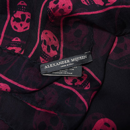 Alexander McQueen Silk Chiffon Skull Scarf Navy Pink 2 of 5