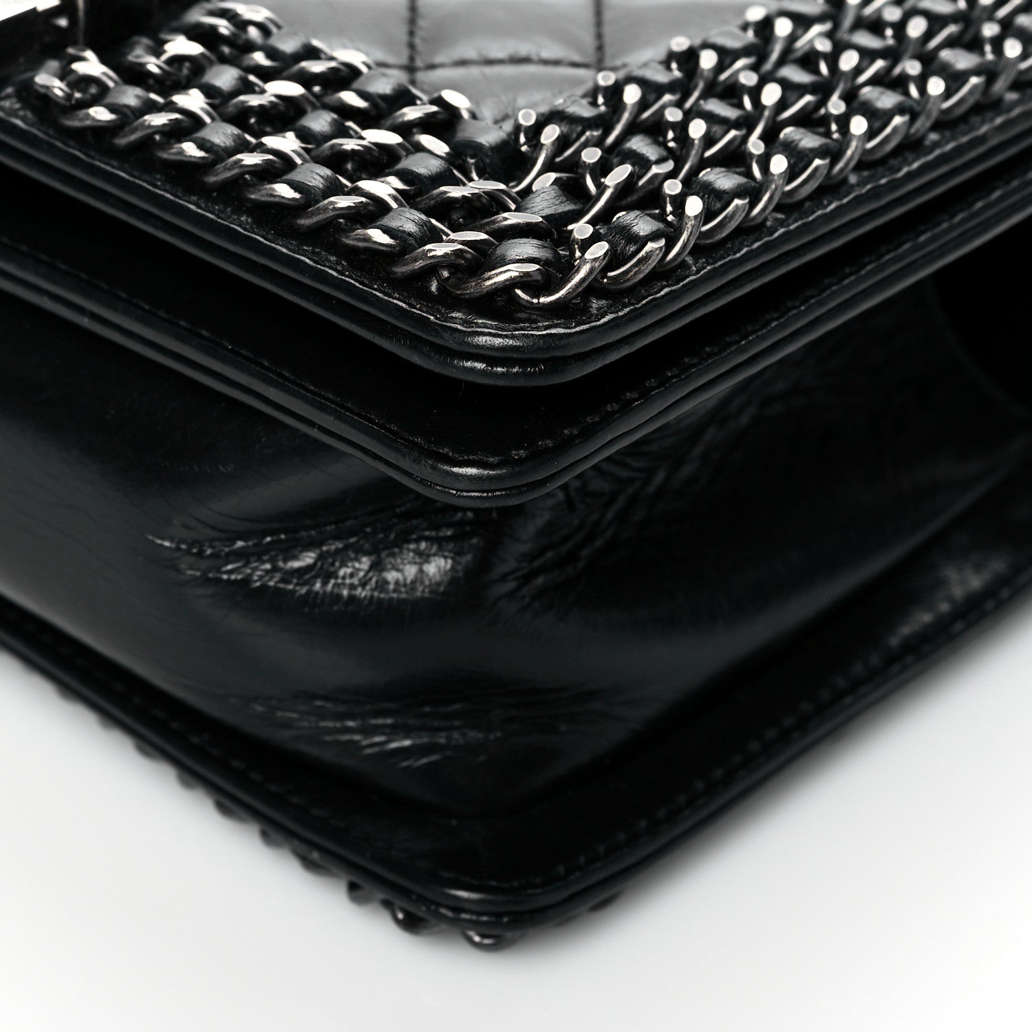 Chanel Glazed Calfskin Quilted Small Boy Chained Flap Black 9 of 10