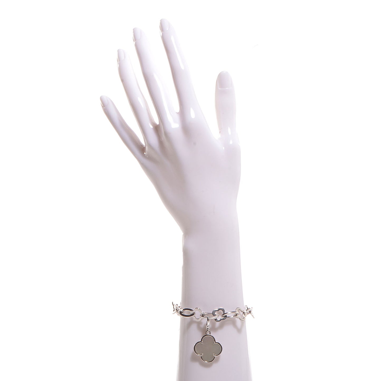 18K White Gold Mother of Pearl Byzantine Alhambra Charm Bracelet