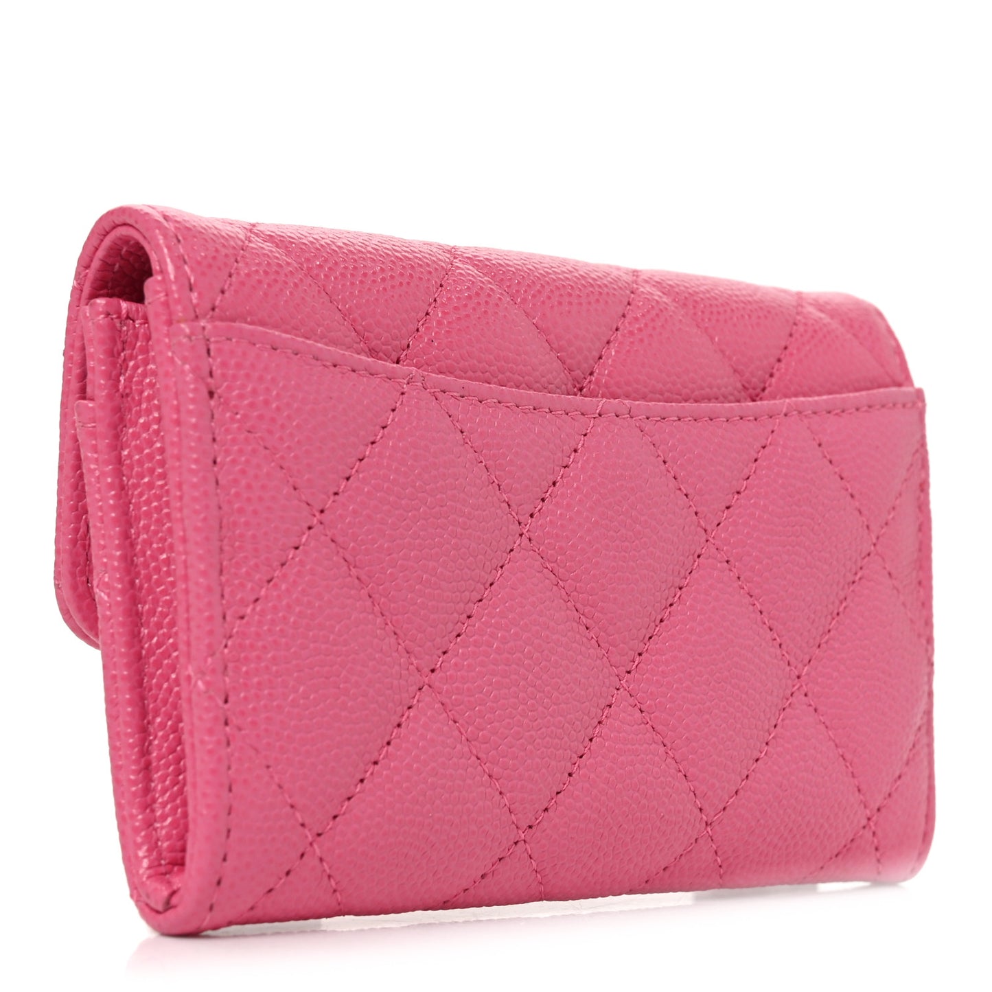 Caviar Quilted Flap Card Holder Wallet Pink