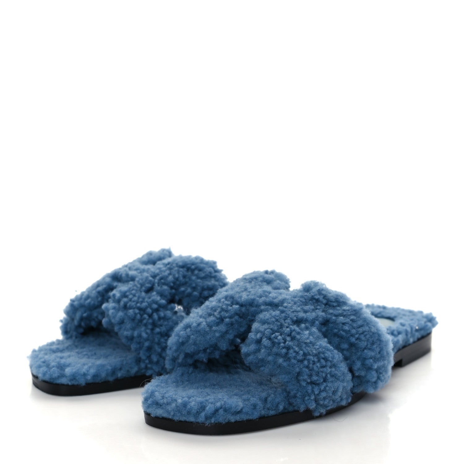 Hermes Woolskin Oran Sandals 37.5 Bleu 3 of 8