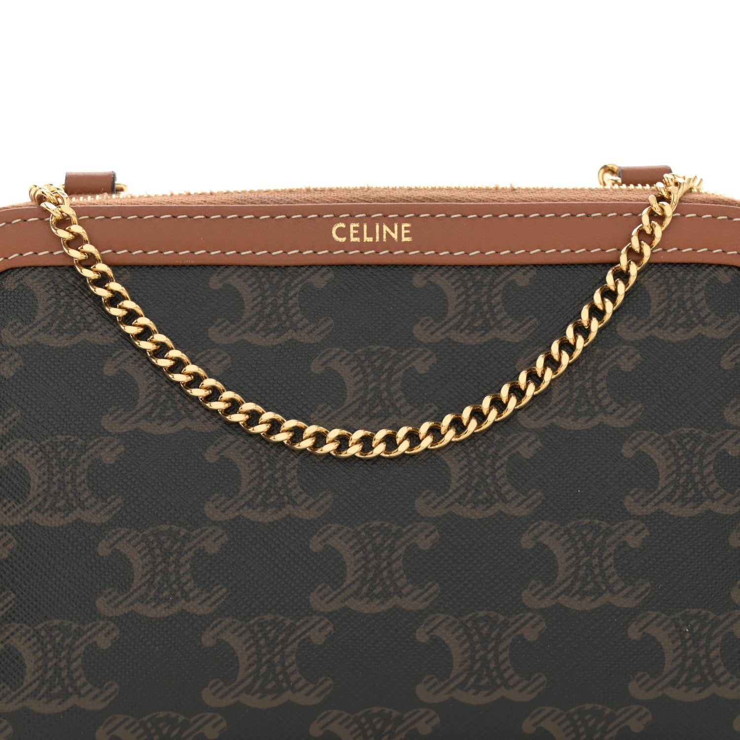 Celine Triomphe Canvas Lambskin Clutch On Chain Tan 9 of 12