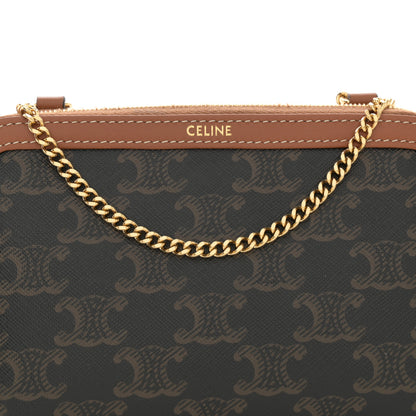 Celine Triomphe Canvas Lambskin Clutch On Chain Tan 9 of 12