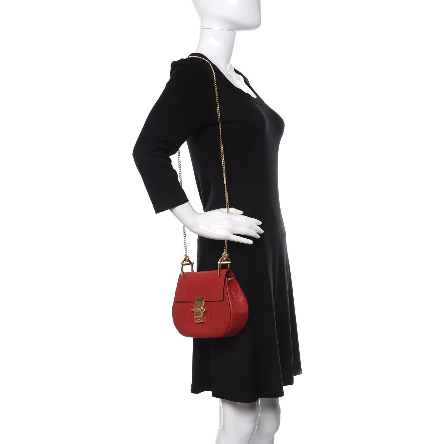 Chloe Grained Lambskin Mini Drew Shoulder Bag Plaid Red 2 of 11
