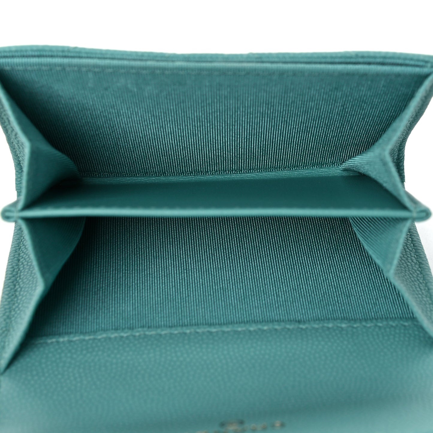 Caviar Flat Chevron Quilted Card Holder Wallet Green
