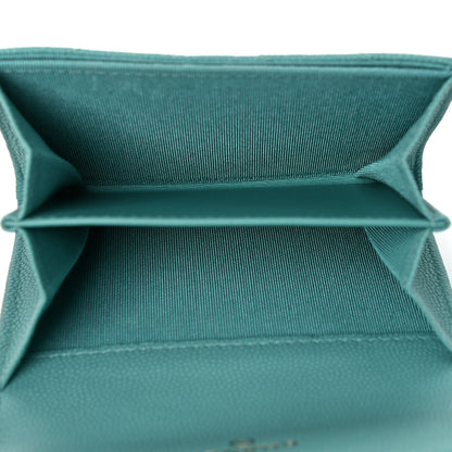 Chanel Caviar Flat Chevron Quilted Card Holder Wallet Green 5 of 10