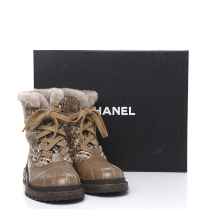 Chanel Tweed Shearling Lace Up Short Boots 38.5 Beige 8 of 9