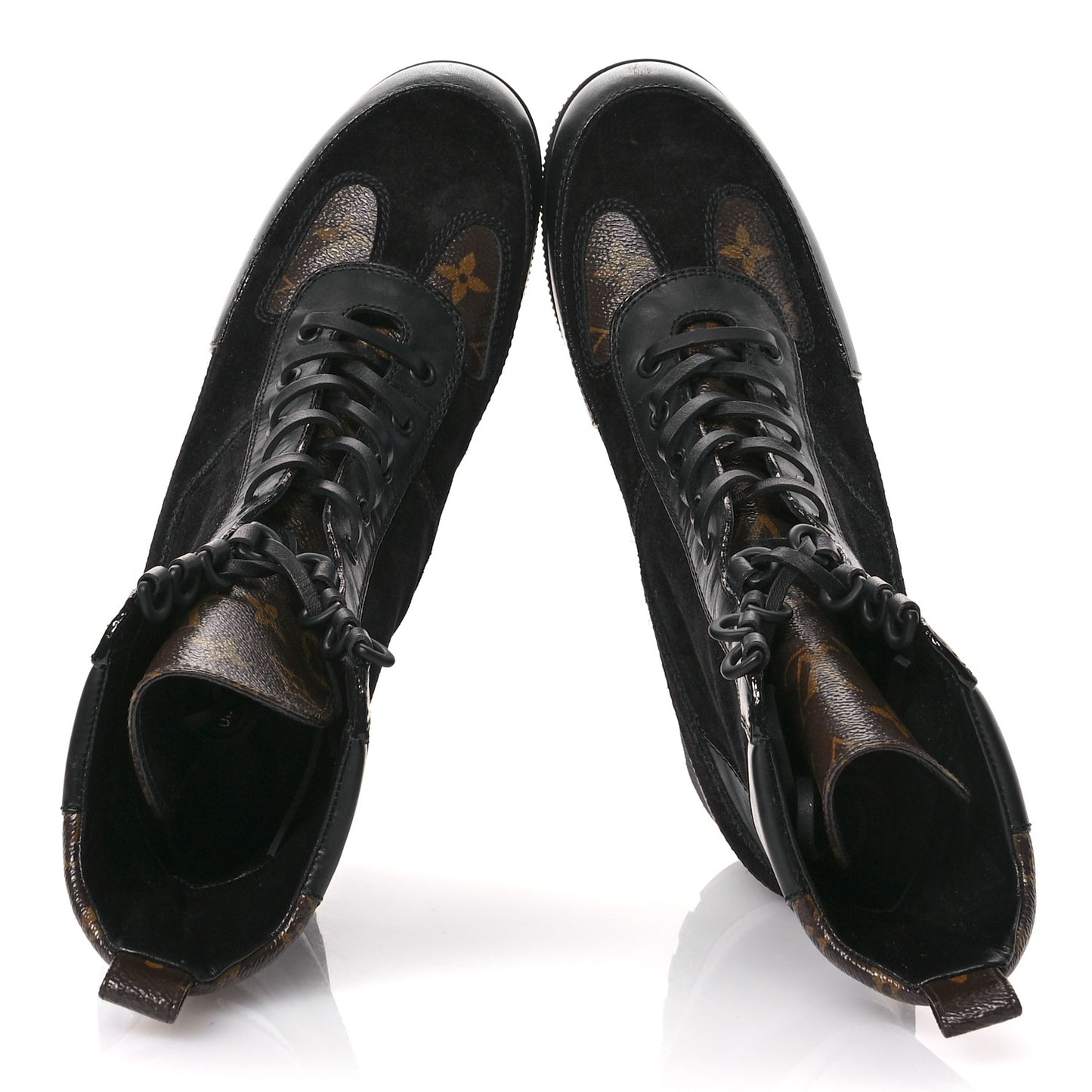 Suede Calfskin Monogram Laureate Platform Desert Boots 39.5 Black