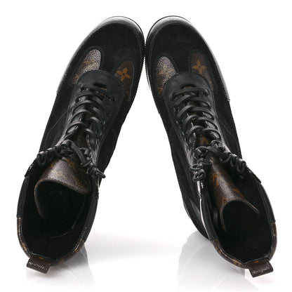 Louis Vuitton Suede Calfskin Monogram Laureate Platform Desert Boots 39.5 Black 2 of 9