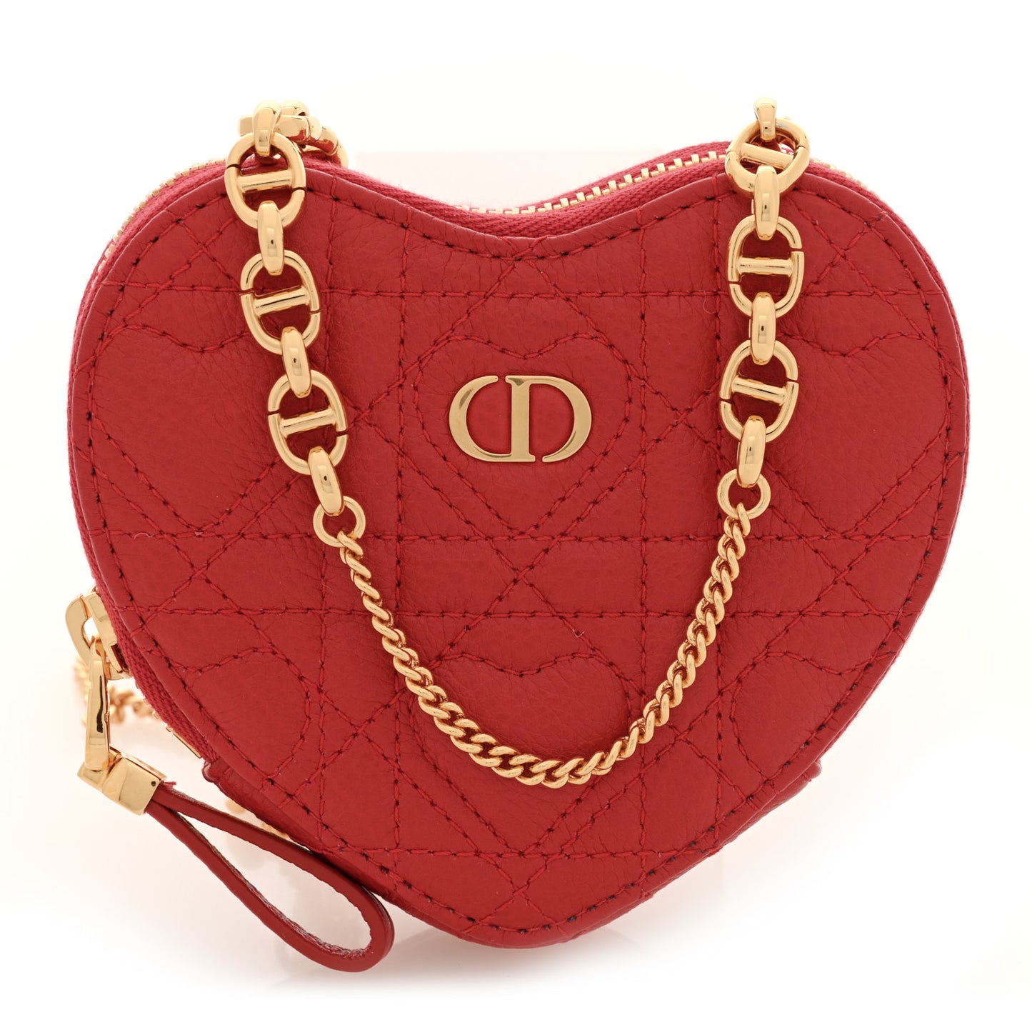Calfskin Cannage Dioramour Caro Heart Pouch With Chain Bright Red