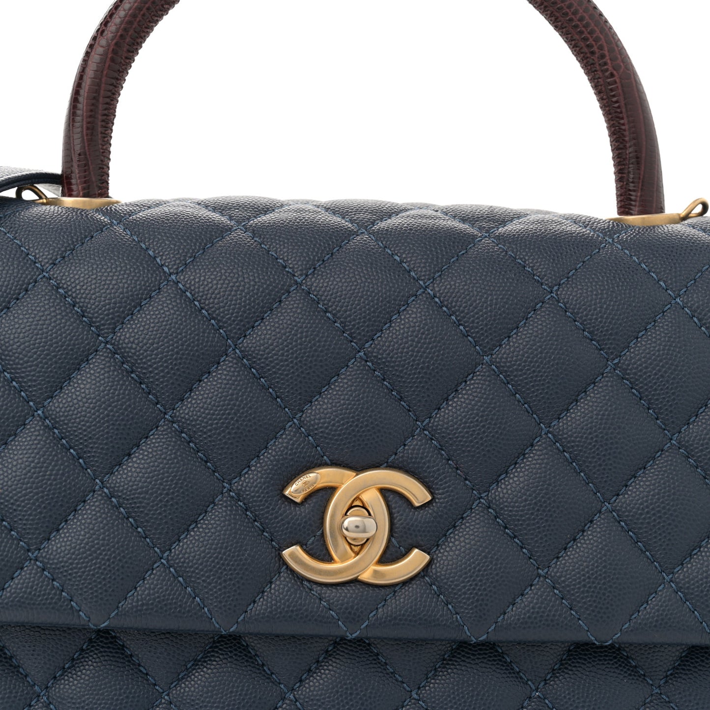 Caviar Lizard Quilted Medium Coco Handle Flap Navy
