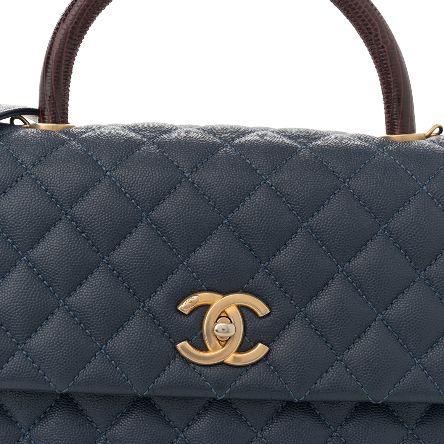 Chanel Caviar Lizard Quilted Medium Coco Handle Flap Navy 8 of 12