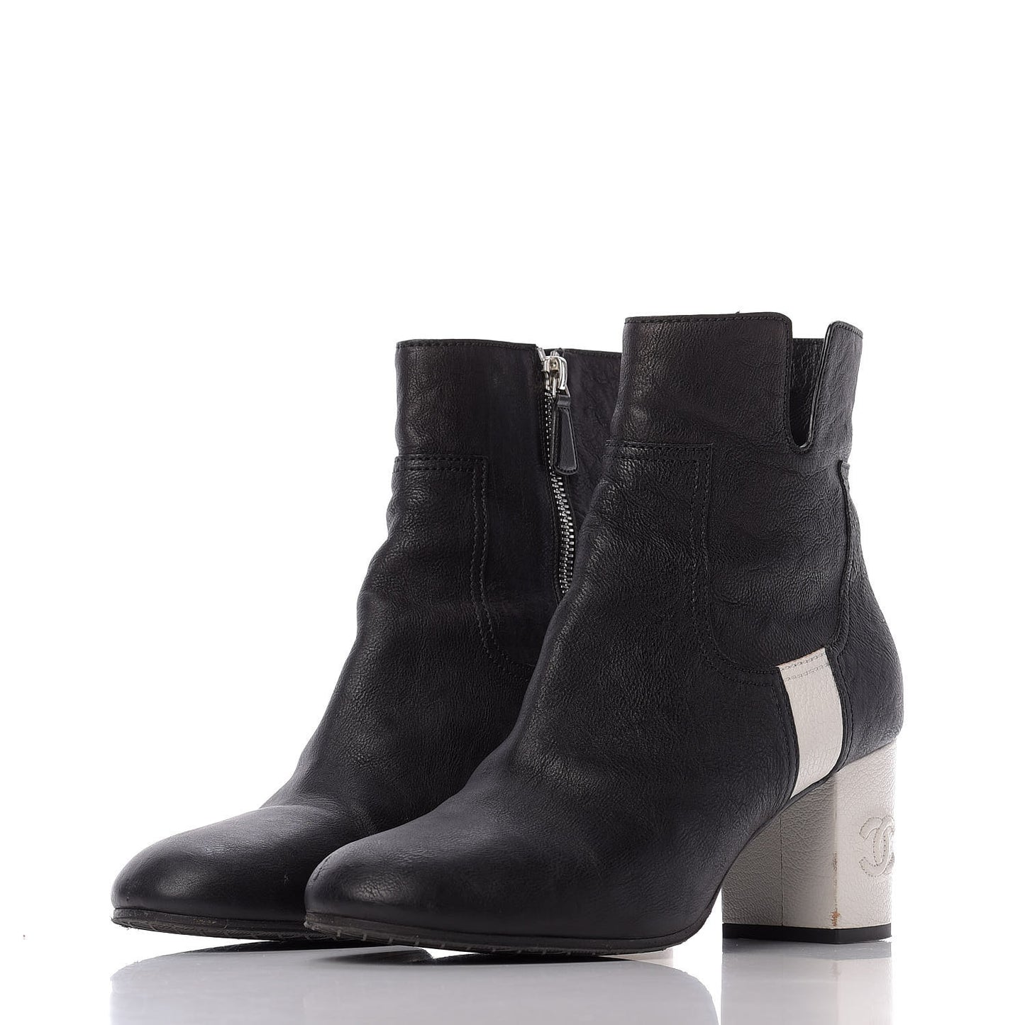 Goatskin Calfskin CC Short Boots 41 Black White