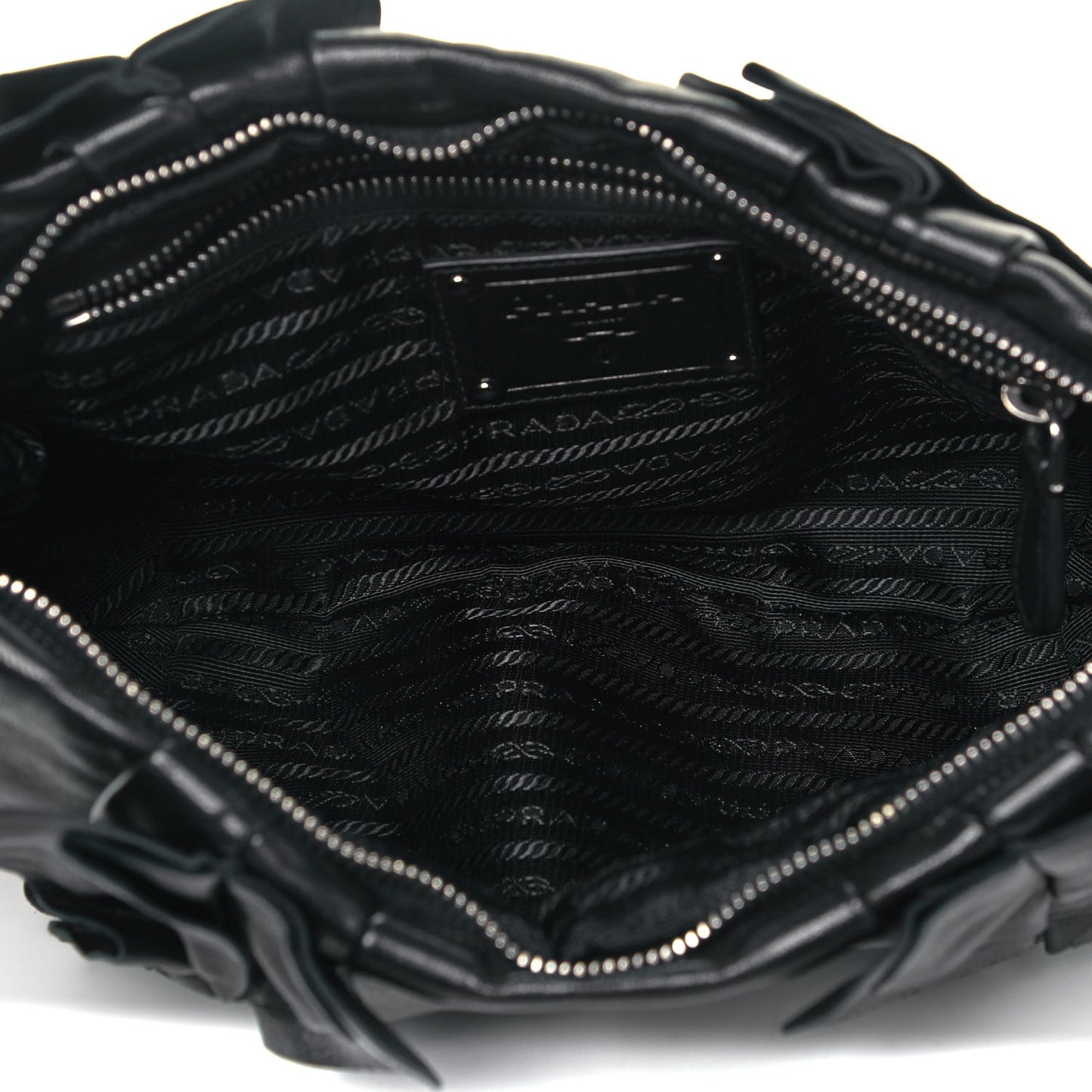 Nappa Ruffle Pochette Bag Black