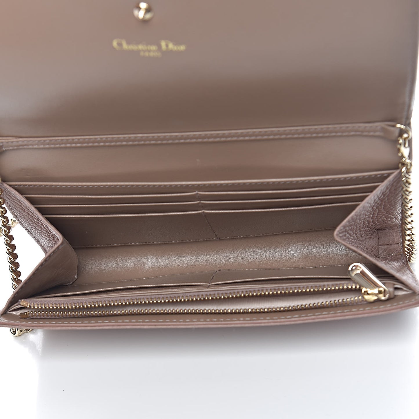 Grained Calfskin Diorama Croisiere Chain Wallet Taupe