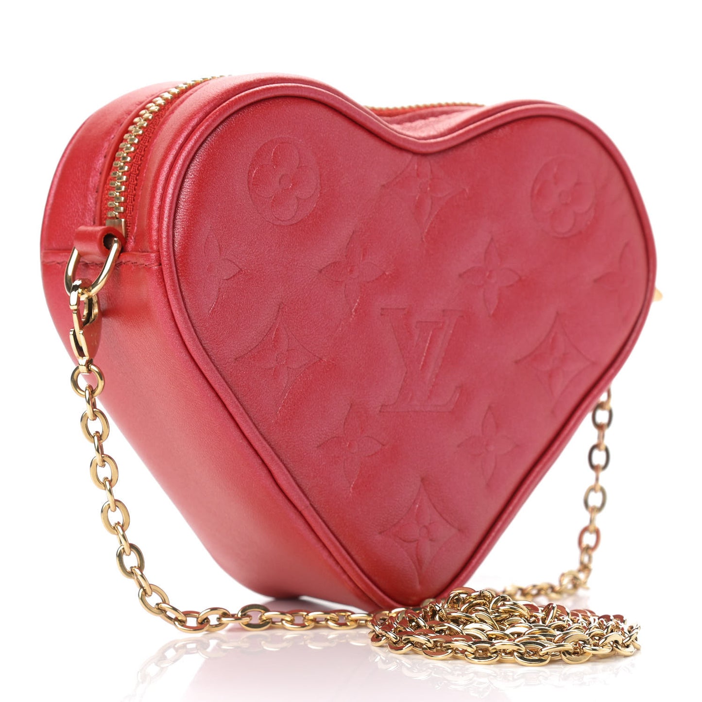 Lambskin Embossed Monogram Fall In Love Sac Coeur Heart Chain Bag Lipstick Red