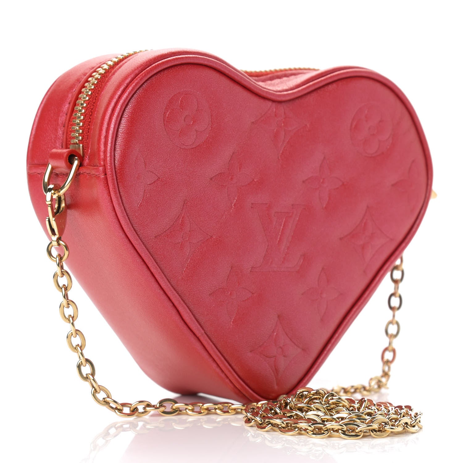 Louis Vuitton Lambskin Embossed Monogram Fall In Love Sac Coeur Heart Chain Bag Lipstick Red 3 of 9