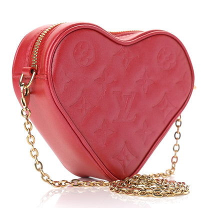 Louis Vuitton Lambskin Embossed Monogram Fall In Love Sac Coeur Heart Chain Bag Lipstick Red 3 of 9