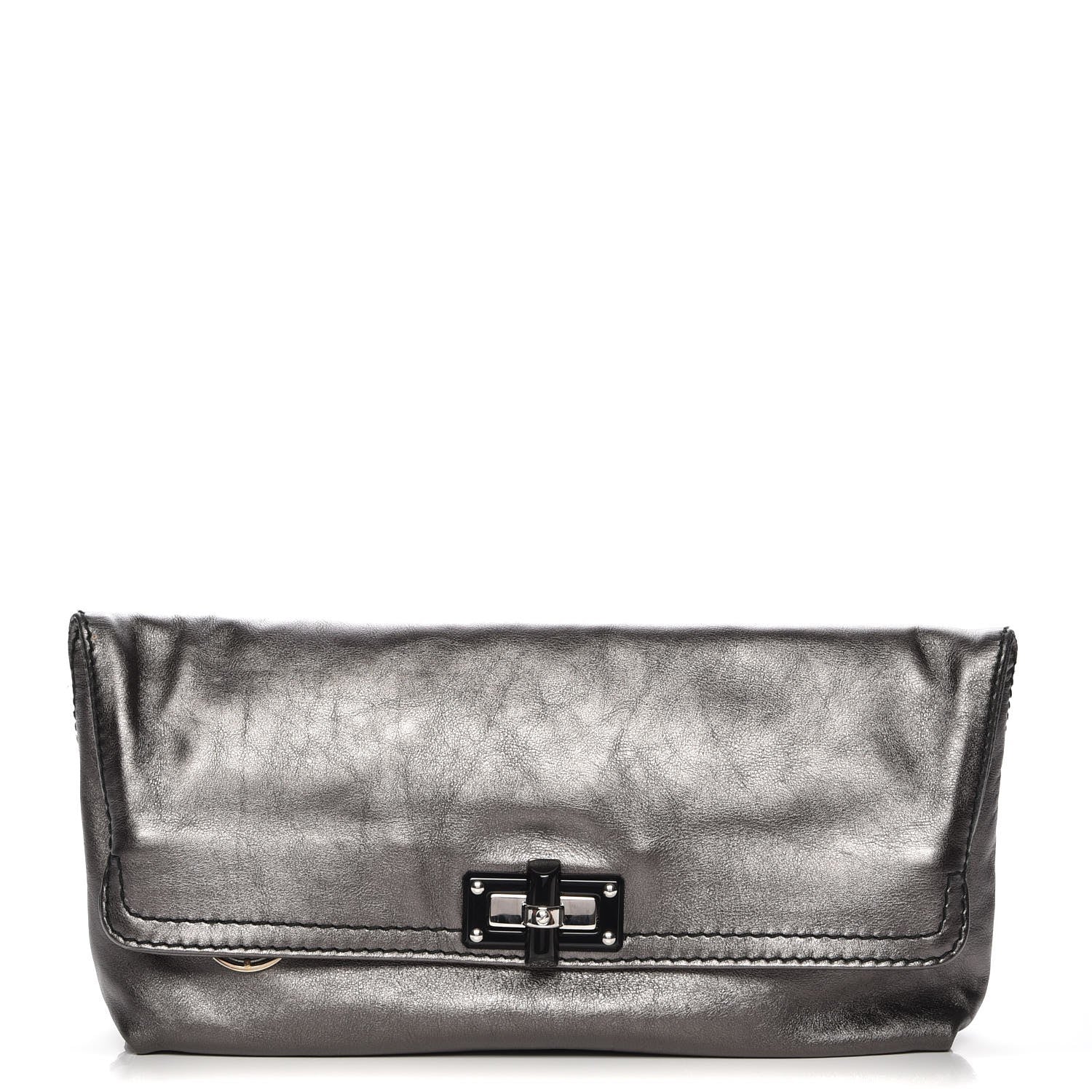 Lanvin Metallic Lame Happy Clutch Gunmetal 1 of 12