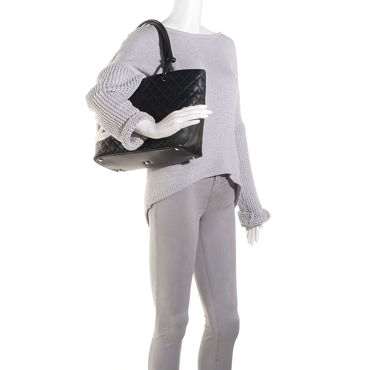 Chanel Calfskin Quilted Large Cambon Tote Black White 2 of 7