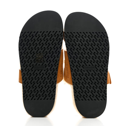 Hermes Suede Goatskin Woolskin Womens Chypre Sandals 37.5 Naturel Ecru 5 of 7