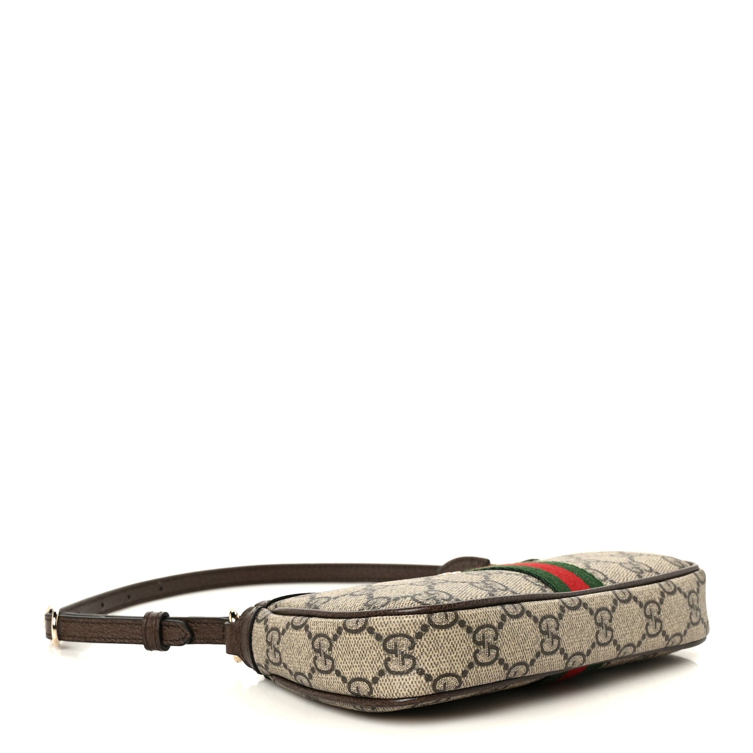 Gucci GG Supreme Monogram Textured Dollar Calfskin Web Mini Ophidia Shoulder Bag Beige Ebony New Acero 4 of 11