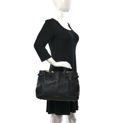 Burberry Derby Calfskin House Check Medium Banner Tote Black 2 of 8